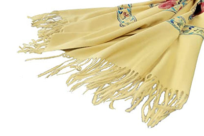 Urban CoCo Women's Embroidered Tassel Long Shawl Oversize Scarf Wraps for Women - color: #1-yellow