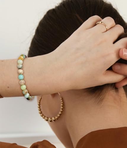 BOMAIL Natural Stone Bracelet for Women Men - 8MM Semi-Precious Gemstone Beaded Bracelet Healing Crystal Stretch Bracelet Yoga Bracelets Jewelry - color: Amazonite