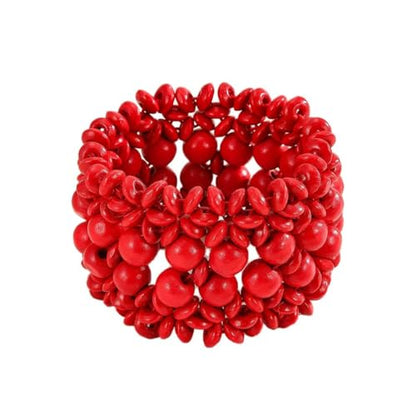 Zian Bohemian Wooden Beaded Bracelets for Women Handmade Colorful Wide Chunky Elastic Stretch Bracelets Boho Wristband Summer Beach Jewelry - color: Red