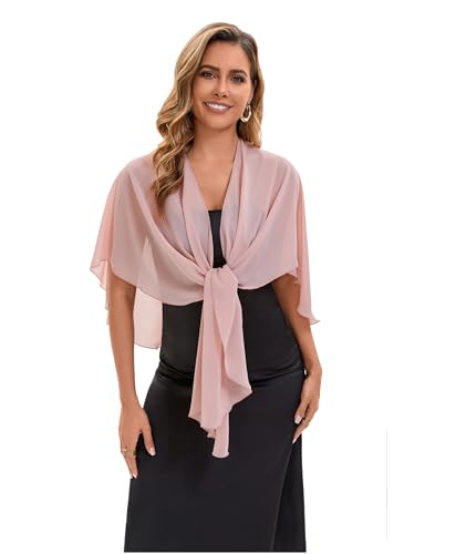 Baoqiya Chiffon Shawl Evening Scarf Shawls and Wraps for Women Wedding Party Bridal Scarves Cover Ups - color: Blush