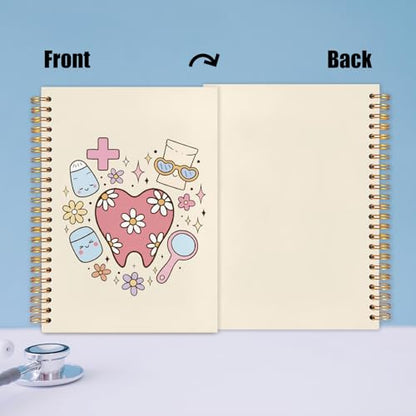 WUCHJ Dental Gifts Notebook,Yellow Dental Hygienist Assistant Journal, Retro Pink Floral Tooth Spiral Notebook Journal for Note Taking, Dentist Office Supplies, 5.5x8.3 Inch - color: yellow tooth heart