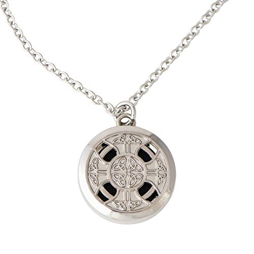 Wild Essentials Celtic Cross Essential Oil Diffuser Nickel Free Alloy Locket Pendant with 24 inch Chain, 6 Refill Pads, Customizable Color Changing Perfume Jewelry for Aromatherapy - color: Silver Celtic Cross, size: 0 Oils
