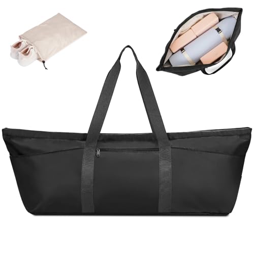 Large Yoga Mat Bag with Shoes Compartment and Wet Pocket Ladies Pilates Gym Tote Bag with Yoga Mat Holder Strap for Women Men Workout Carrier Stuff Accessories - color: Black