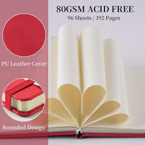 E-WEICHEN Square 5x5 inches 80gsm 96sheets/192 Pages Notebooks Blank Sketchbooks Travel Journal Pocket Hardcover Paint Writing Diary Memo Planner PU Leather Cover. Red - color: PU Cover-5x5in-Red