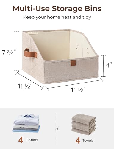 StorageWorks Closet Storage Bins, Trapezoid Organizer Box for Shelves, Fabric Clothes Bin, Foldable Organizing Baskets with Handles, Small, Brown and Beige, 3-Pack