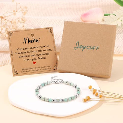 JoycuFF 𝗚𝗶𝗳𝘁𝘀 𝗳𝗼𝗿 𝗪𝗼𝗺𝗲𝗻 𝗠𝗼𝗼𝗻𝘀𝘁𝗼𝗻𝗲 𝗕𝗿𝗮𝗰𝗲𝗹𝗲𝘁 Amazonite Colorful Imperial Jasper Stainless Steel Beads Bracelets, Graduation Christmas Valentines Mothers Day Birthday Gifts - style: Nana Gifts-Amazonite