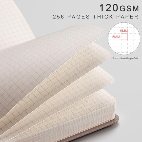 EMSHOI Graph Paper Notebook - 256 Pages A5 Graph Notebook/Journal, Hard Cover, 120gsm Thick Paper, Smooth PU Leather, Inner Pocket, 5.75'' × 8.38''- Olive Green - color: Green, size: A5-Graph