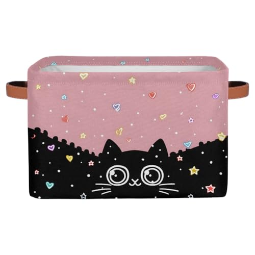 Pardick Storage Baskets Bin, Cute Cat Black Collapsible Canvas Fabric Storage Bin Decorative Baskets Toy Organizer Rectangle Storage Boxes with handles for Home Shelves Nursery,Q-10 - color: A-26
