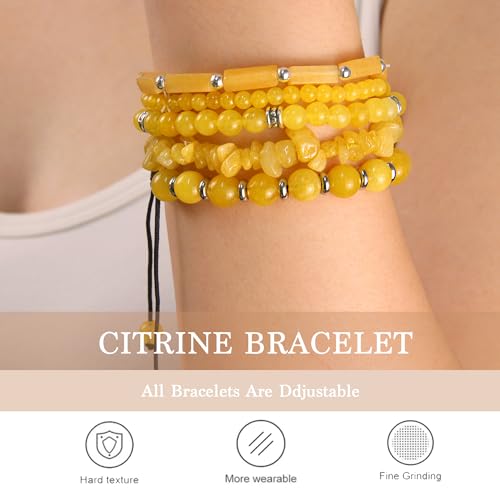 5Pcs Healing Crystal Bracelet for Women Men, Handmade Adjustable Gemstone Bracelets Beaded Reiki Energ Bracelet Set Jewelry Gifts for Women Men - color: Citrine