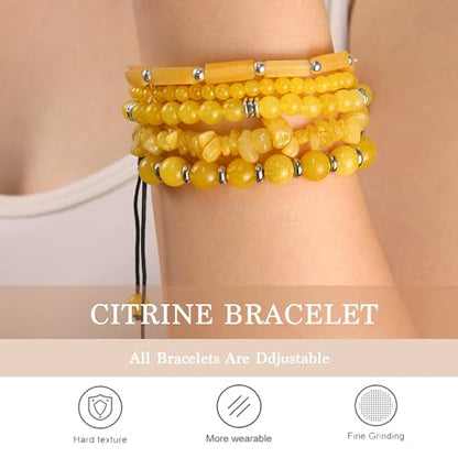 5Pcs Healing Crystal Bracelet for Women Men, Handmade Adjustable Gemstone Bracelets Beaded Reiki Energ Bracelet Set Jewelry Gifts for Women Men - color: Citrine