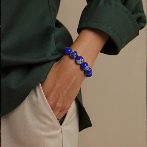 Handmade Natural Imperial Jasper Gem Semi Precious Gemstone 8mm Round Beads Stretch Bracelet 7" Unisex - color: Blue