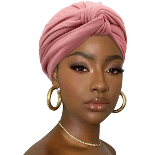 DRESHOW African Turban for Women Knotted Hairwraps for Sleeping Turban Headwraps Head Warmer Scarf for Black Women Chemo Cap - color: 1 Pc Style 2: Pink