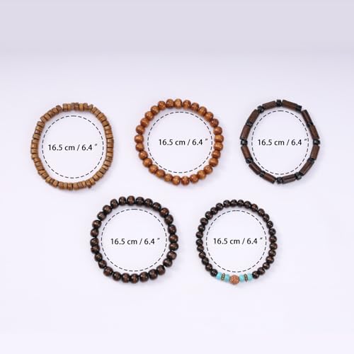 MILAKOO Mens Beaded Bracelets Tribal Wooden Elastic Adjustable Prayer Beads Wrap Cuff for Women - color: Q: 5pcs