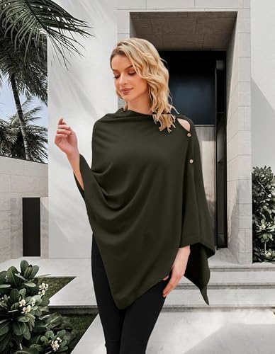 PULI Women's Versatile Knitted Shawls Scarf Poncho Sweater with Buttons Lightweight Spring Summer Fall Wraps - color: A-dark Army Green