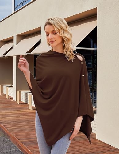 PULI Women's Versatile Knitted Shawls Scarf Poncho Sweater with Buttons Lightweight Spring Summer Fall Wraps - color: A-caramel