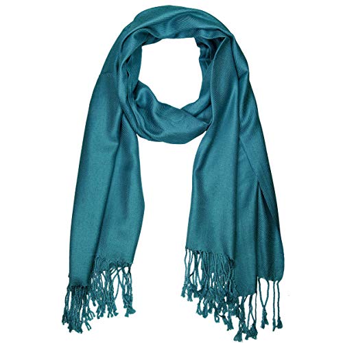 Falari Women's Soft Solid Color Pashmina Shawl Wrap Scarf, for Wedding, Bridesmaid Gifts, Evening Dress - color: Teal Blue