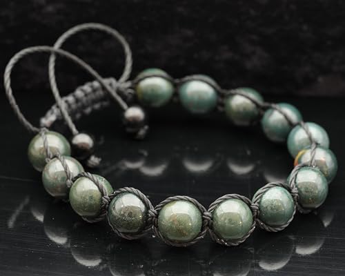 ElisaJewelryArt - Natural Black Onyx Beaded Bracelet Genuine Gemstone Strenght Crystal Macrame Bracelet Unisex Bracelet - color: Bloodstone, size: WOMEN