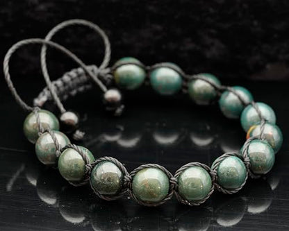 ElisaJewelryArt - Natural Black Onyx Beaded Bracelet Genuine Gemstone Strenght Crystal Macrame Bracelet Unisex Bracelet - color: Bloodstone, size: WOMEN