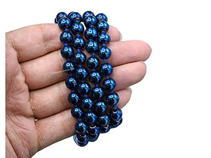 Amazing Gemstone Japa Mala 108 Prayer Beads Necklace and Wrist Mala Bracelet for Meditation - color: Blue Peacock Hematite, size: Hand Knotted