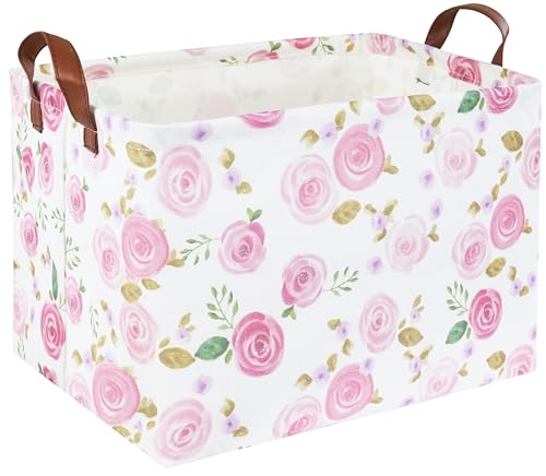 Rose Pink Baby Basket Nursery Baskets Girl Baby Storage Bins Rectangular Cute Kids Toy Storage Bin Organizer Book Shelf Basket Rose Room Decor(Pink Rose) - color: Pink Rose