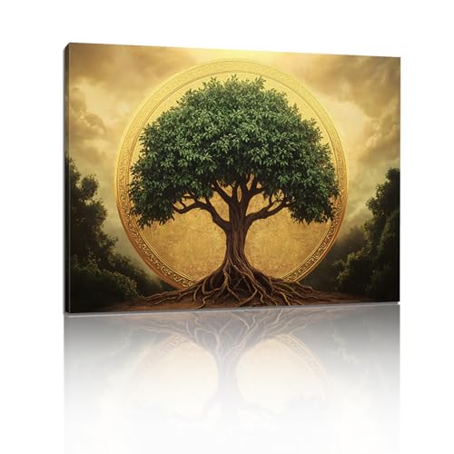 Golden Tree of Life Canvas Wall Art - Zen Decor, Tree of Life Painting, Spiritual Motivational Poster, Modern Zen Wall Decor for Home Office Bedroom Living Room Prayer Room (48L"x32W" | 122x82cm) - size: 48L"x32W"
