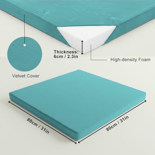 Velvet Zabuton Meditation Mat - Large Floor Pillow for Adults & Yoga Meditation Cushion - High Density Foam Floor Seating with Washable Cover, 31x31 Inch (Green) - color: Green