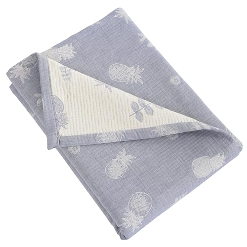 NTBAY 3 Layer Toddler Blanket, Muslin Cotton Jacquard Bed Blankets, Lightweight Thermal Baby Blanket, Super Soft and Warm Crib Blanket for All Seasons, Decoration Gift, 30"x40", Blue Pineapple - color: Blue Pineapple, size: 30x40 Inch (Pack of 1)