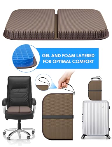 Gel Seat Cushion Portable Massage Travel Cushions, 14.5" x 10.5" Thick Foldable Seat Cushion for Car Office Chair Wheelchair Hip, Coccyx, Sciatica, Pressure Sores Tailbone Pain Relief