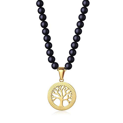 COAI Tree of Life Necklace 108 Mala Beads, Women's Men's Beaded Necklace, Japa Mala for Yoga Meditation 6mm - style: Matte Onyx