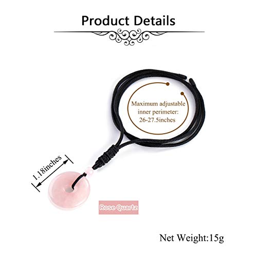 Jovivi 30mm Circle Donut Healing Crystals Necklace Natural Semi-Precious Chakra Gemstone Stone Amulet Lucky Coin Donuts Charm Protection Quartz Reiki Pendant Necklace for Men Women Adjustable Rope - color: 2pcs(Rose Quartz+Sodalite)