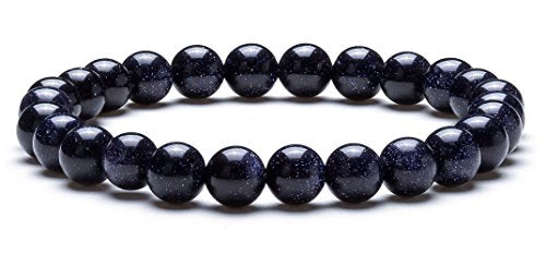 Men Women 8mm Natural Stone Lava Rock Diffuser Bracelet Elastic Yoga Agate Beads Bracelet Bangle - color: Blue Sand