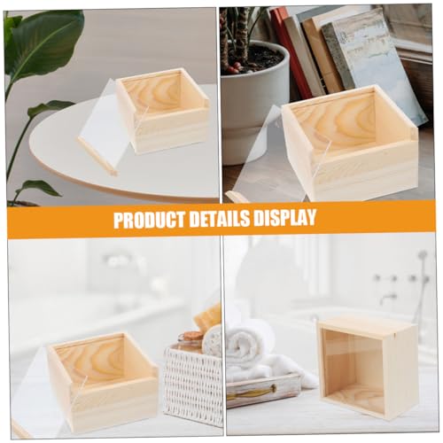 Mikikit 3 Pieces Acrylic Sliding Lid Storage Boxes, Wooden Jewelry and Trinket Organizer, 15x15x8cm Sundries Case for Personal and Everyday Use