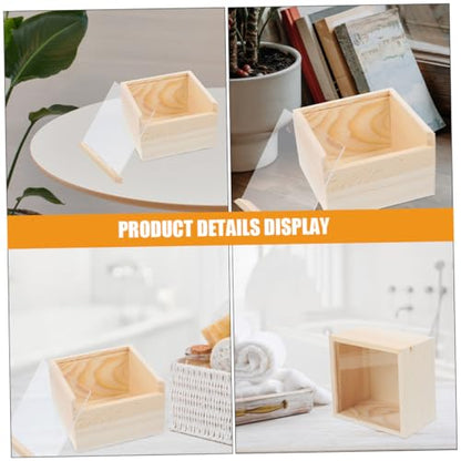 Mikikit 3 Pieces Acrylic Sliding Lid Storage Boxes, Wooden Jewelry and Trinket Organizer, 15x15x8cm Sundries Case for Personal and Everyday Use