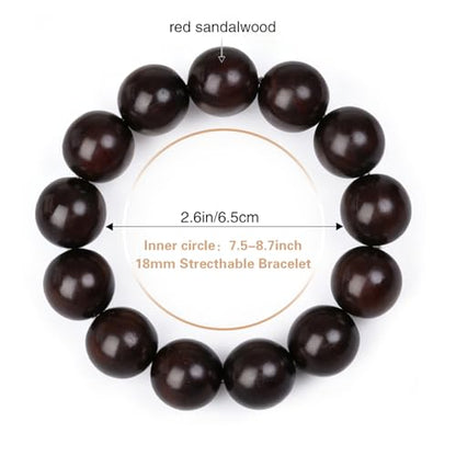 Meditaiton Men Beaded Bracelets, Handmade Sandalwood Mala Beads, Buddhist Prayer Red Wood Bracelets, Comfortable for Daily Wear Yoga Gift for Men - color: 18mm Bead