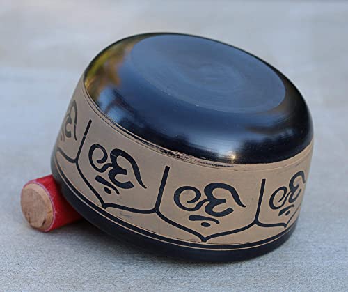 DharmaObjects® Yoga Meditation 6 Inches Ganesh/OM Peace Singing Bowl/Cushion/Rosewood Mallet Gift Set - color: OM, size: 6 Inches