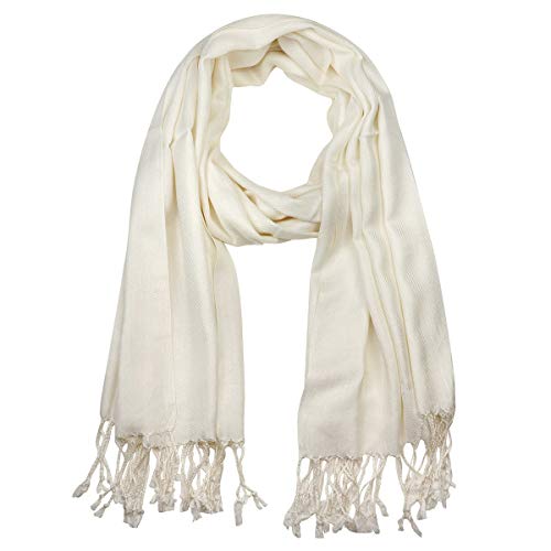 Falari Women's Soft Solid Color Pashmina Shawl Wrap Scarf, for Wedding, Bridesmaid Gifts, Evening Dress - color: Off-white