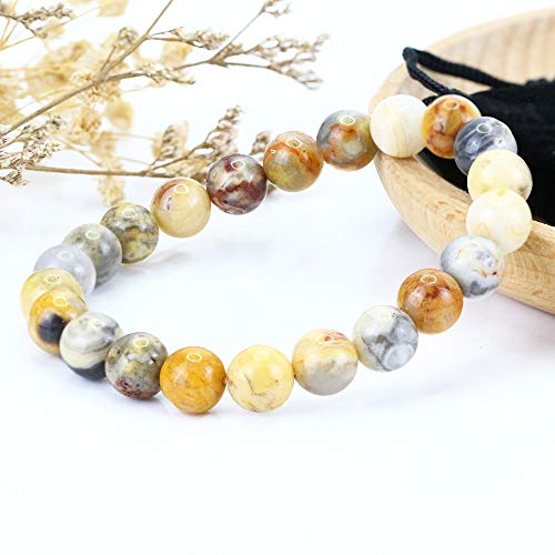 Natural Gemstones Bracelet 8mm Chakra Round Beads Energy Power Crystal Reiki Healing Elastic Stretch 7 Inch for Women Men Unisex - color: Crazy Agate