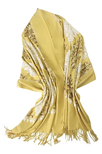 Urban CoCo Women's Embroidered Tassel Long Shawl Oversize Scarf Wraps for Women - color: #2-turmeric