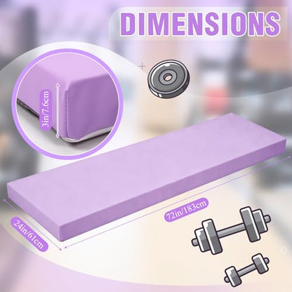 Lyrow 3 Inch 72"x 24" Thick Foldable Yoga Mat with Carry Strap, Non-slip Portable Foam Gym Mat for Yoga, Pilates and Stretching - color: Lavender Purple