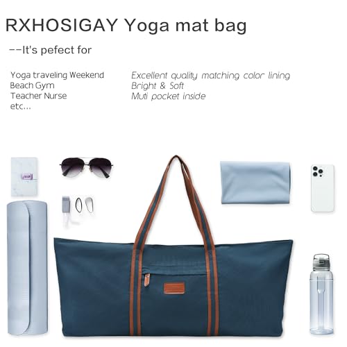 with Multi-Functional Storage Pockets Full-Zip Extra Large Yoga Mat Tote Bag Sports Gym Pilates Bag - color: Blue