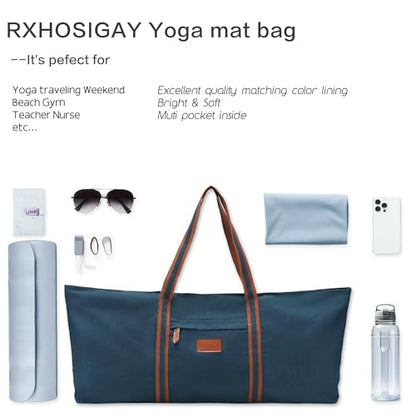 with Multi-Functional Storage Pockets Full-Zip Extra Large Yoga Mat Tote Bag Sports Gym Pilates Bag - color: Blue