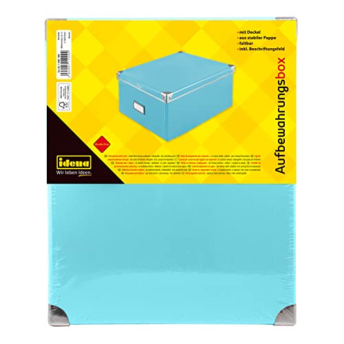 Idena 11009 Storage Box Made of Solid Cardboard Lid Reinforced with Metal Includes Labelling Field Approx. 36 x 28 x 17 cm Turquoise