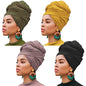 XTREND 4 Pieces Stretch Head Wrap Jersey Turban Fashion Headband African for Women Long Hijab Soft Breathable Turbans Tie (Black, Army Green, Leather Powder, Turmeric) - color: Black, Army Green, Leather Powder, Turmeric
