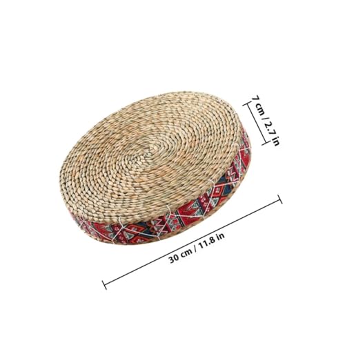 SUPVOX Woven Meditation Cushion Round Floor Pillow 30cm Diameter 7cm Height Handmade Bohemian Red Sitting Mat for Yoga, Tatami, Outdoor Patio Seating