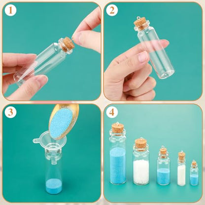Geiserailie 45 Pcs Mini Glass Bottles with Cork Stoppers Spell Jar Mini Glass Vials Potion Bottles Clear Wishing Jars with 50 Eye Screws 3 Funnels for Party Favors DIY Art Crafts Decoration(Small) - size: Small