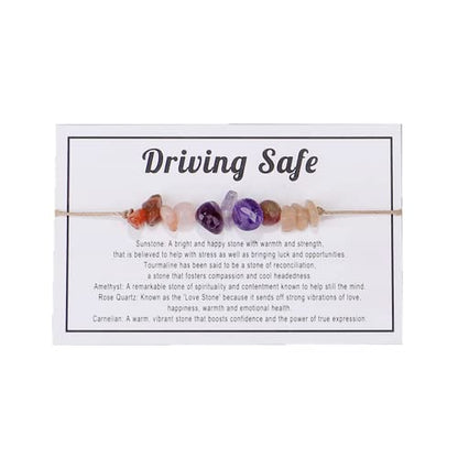 tenghong2021 Chakra Crystal Beaded Bracelet with Wish Card Adjustable Spiritual Anxiety Stone Beads Braide String Bracelet Yoga Meditation for Women Men Jewelry Birthday Gifts - style: Driving Safe
