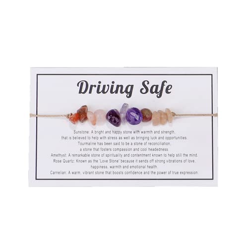 tenghong2021 Chakra Crystal Beaded Bracelet with Wish Card Adjustable Spiritual Anxiety Stone Beads Braide String Bracelet Yoga Meditation for Women Men Jewelry Birthday Gifts - style: Driving Safe