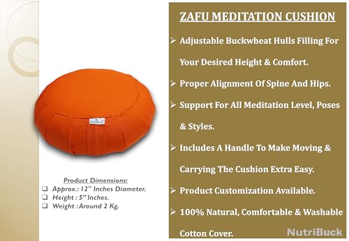 NutriBuck® Buckwheat ZAFU Meditation Cushion Filled with Buckwheat Hulls (Orange)