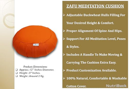 NutriBuck® Buckwheat ZAFU Meditation Cushion Filled with Buckwheat Hulls (Orange)