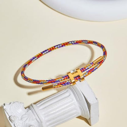 Bracelets for Women Adjustable Charm Bracelet, 18k Gold-plated Buckle Design Titanium Steel Wire Rope Women's Gift Jewelry - color: Multicolour-A